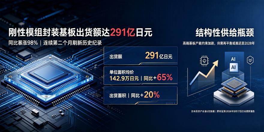 野村证券报告：高端封装基板出货额同比激增98%，结构性供给瓶颈将持续2–3年